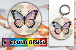 Bright Circle Sublimation Keychain PNG, Butterfly Product Image 1