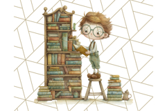 Whimsical Library Clipart with Cozy Readers and Books Product Image 4