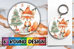 Holiday Cute Watercolor Animals Round Design Keychain Product Image 1