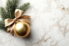 Gold Christmas Ball Background, White Marble Background Product Image 1