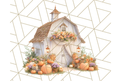 Fall Barn Clipart PNG With Pumpkins and Flowers, Autumn Png Product Image 4
