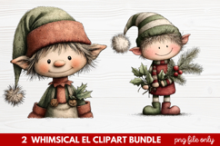 Whimsical Elf Clipart | Cute Christmas Elf PNG Illustration Product Image 1
