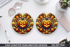 Pumpkins Car Coaster Sublimation| Halloween Coaster PNG Product Image 1