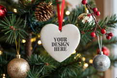 Christmas Love Heart Ornament Mockup | Holiday Hanging Product Image 1
