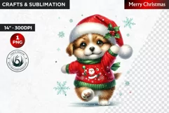 Christmas Clipart, Puppy clipart, Santa hat, Cute Dog PNG Product Image 1
