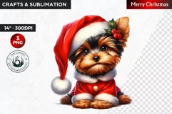 Christmas Clipart, Puppy clipart, Santa hat, Yorkshire PNG Product Image 1