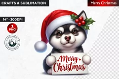 Christmas Clipart, Puppy clipart, Santa hat, Husky PNG Product Image 1