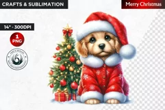 Christmas Clipart, Puppy clipart, Santa hat, Cute Dog PNG Product Image 1