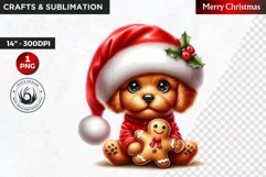 Christmas Clipart, Puppy clipart, Santa hat, Cute Dog PNG Product Image 1
