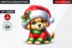 Christmas Clipart, Puppy clipart, Santa hat, Cute Dog PNG Product Image 1