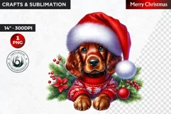 Christmas Clipart, Puppy clipart, Santa hat, Cute Dog PNG Product Image 1