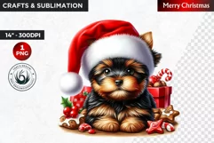 Christmas Clipart, Puppy clipart, Santa hat, Yorkshire PNG Product Image 1