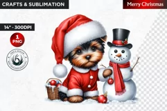 Christmas Clipart, Puppy clipart, Santa hat, Yorkshire PNG Product Image 1