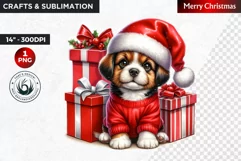 Christmas Clipart, Puppy clipart, Santa hat, Cute Dog PNG Product Image 1