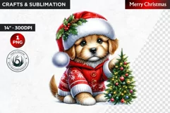 Christmas Clipart, Puppy clipart, Santa hat, Cute Dog PNG Product Image 1