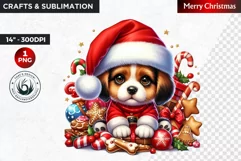 Christmas Clipart, Puppy clipart, Santa hat, Cute Dog PNG Product Image 1