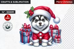 Christmas Clipart, Puppy clipart, Santa hat, Husky PNG Product Image 1