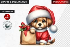 Christmas Clipart, Puppy clipart, Santa hat, Cute Dog PNG Product Image 1