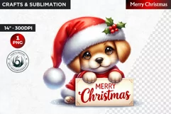 Christmas Clipart, Puppy clipart, Santa hat, Cute Dog PNG Product Image 1