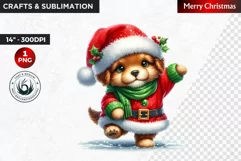 Christmas Clipart, Puppy clipart, Santa hat, Cute Dog PNG Product Image 1