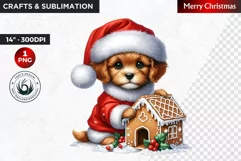 Christmas Clipart, Puppy clipart, Santa hat, Cute Dog PNG Product Image 1
