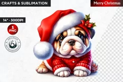 Christmas Clipart, Puppy clipart, Santa hat, Bulldog clipart Product Image 1