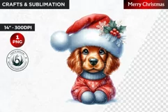 Christmas Clipart, Puppy clipart, Santa hat, Cute Dog PNG Product Image 1