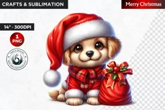 Christmas Clipart, Puppy clipart, Santa hat, Cute Dog PNG Product Image 1