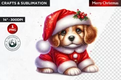 Christmas Clipart, Puppy clipart, Santa hat, Cute Dog PNG Product Image 1