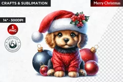 Christmas Clipart, Puppy clipart, Santa hat, Cute Dog PNG Product Image 1