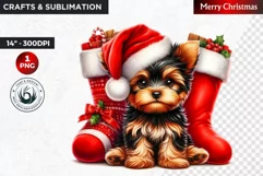 Christmas Clipart, Puppy clipart, Santa hat, Yorkshire PNG Product Image 1