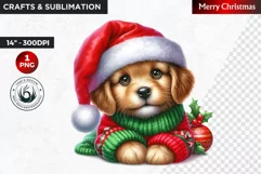 Christmas Clipart, Puppy clipart, Santa hat, Cute Dog PNG Product Image 1
