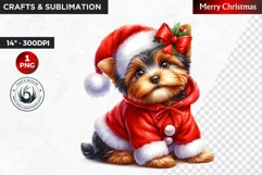 Christmas Clipart, Puppy clipart, Santa hat, Yorkshire PNG Product Image 1