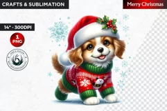 Christmas Clipart, Puppy clipart, Santa hat, Cute Dog PNG Product Image 1