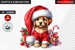 Christmas Clipart, Puppy clipart, Santa hat, Cute Dog PNG Product Image 1