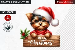 Christmas Clipart, Puppy clipart, Santa hat, Yorkshire PNG Product Image 1