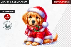 Christmas Clipart, Puppy clipart, Santa hat, Cute Dog PNG Product Image 1