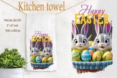 Happy Easter kitchen tea towel | Easter bunny eggs Product Image 1