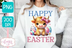 Happy Easter sublimation PNG, Cute highland cow PNG design Product Image 3