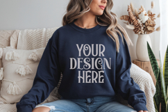 Gildan 18000 Navy Crewneck Sweatshirt Mockups,G180 Product Image 1