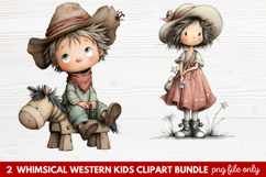 2 Whimsical Western Kids Clipart | Cute Cowboy &amp; Cowgirl PNG Product Image 1