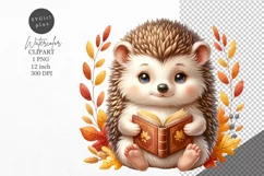 Autumn clipart, Hedgehog clipart, Reading clipart, Product Image 1