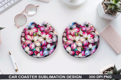 Flower Car coaster sublimation, Summer Coaster PNG Design Product Image 1