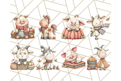 Fall Farm Animal Clipart, Autumn Barnyard PNG Illustrations Product Image 4