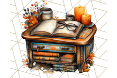 Autumn Library Clipart PNG, Cozy Fall Book Art Product Image 4