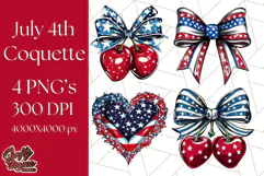 Coquette 4th of July Png, Patriotic Hearts and Bows Clipart Product Image 1