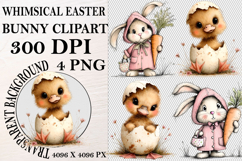 Whimsical Bunny Easter Clipart, Watercolor Easter Bunny PNG Product Image 1