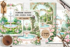 4 Vintage Rococo Journal Page French Garden Fountain &amp; Roses Product Image 1