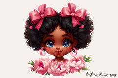 Cute Black Girl with Flower Clipart PNG Product Image 1