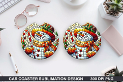 Snowman Car Coaster Sublimation|Christmas Coaster PNG Design Product Image 1